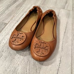 Women's Tory Burch Minnie Brown Leather Ballerina Flat Shoes size 9